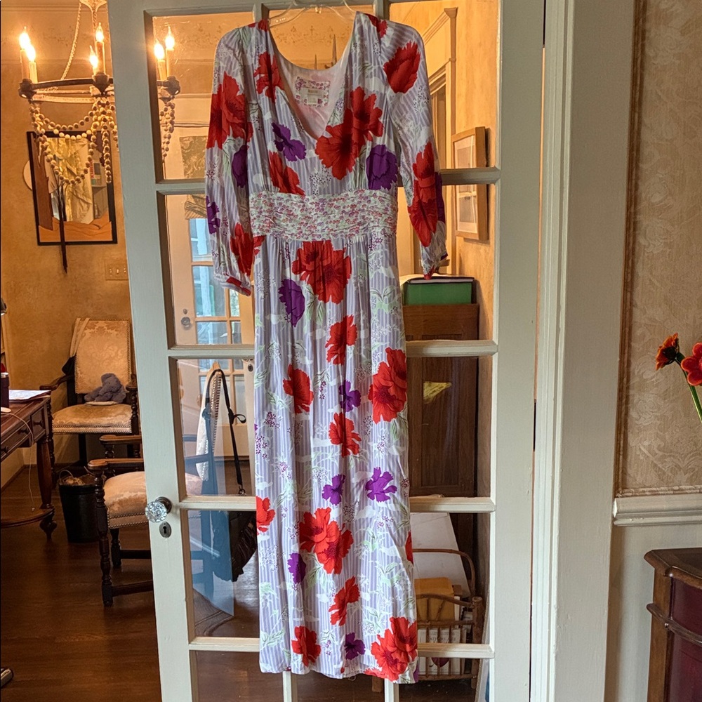 Maeve Maxi Dress with Red and Purple Floral Pattern